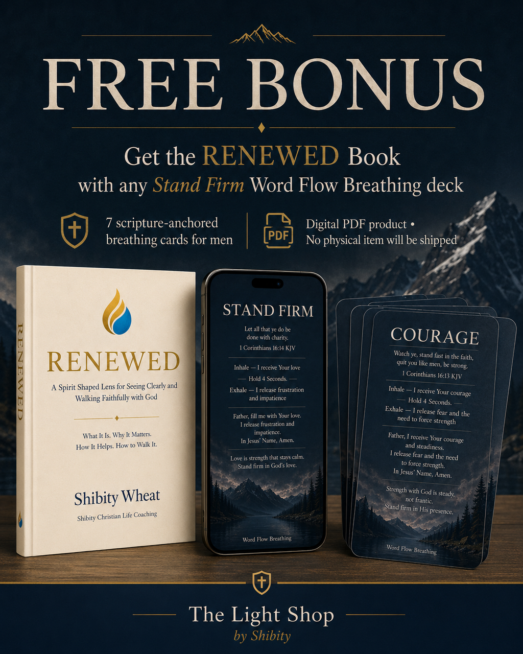 Stand Firm - Men's Word Flow Breathing  7 Card Mini Deck includes Free RENEWED E-book